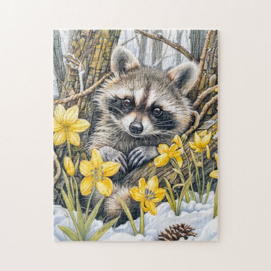 Kleiner Waschbär unter Frühlings-Eichen Puzzle (Vertikal)