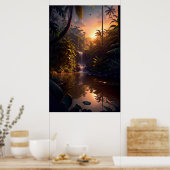Kleiner Wasserfall im Dschungel Poster (Küche)