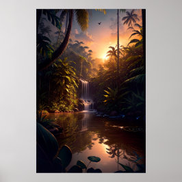 Kleiner Wasserfall im Dschungel Poster