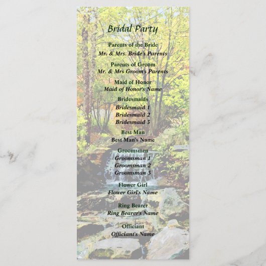 Kleiner Wasserfall im Herbst Park Hochzeitsprogram Programm (Rückseite)