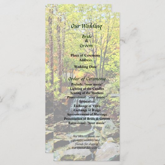Kleiner Wasserfall im Herbst Park Hochzeitsprogram Programm (Vorne/Hinten)