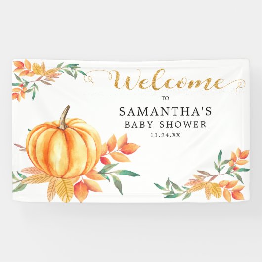 Kleiner Wasserfarbe Pumpkin Baby Dusche Willkommen Banner (Horizontal)