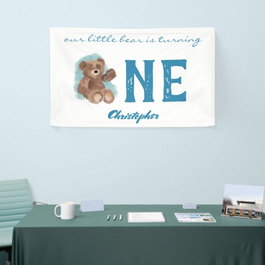Kleiner Wasserfarbenbär Süße Tier erste Geburtsdat Banner (Messeveranstaltung)
