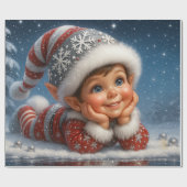 Kleiner Weihnachts-Elf im Glitzer-Schnee Geschenkpapier (Flach)