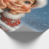 Kleiner Weihnachts-Elf im Glitzer-Schnee Geschenkpapier (Ecke)