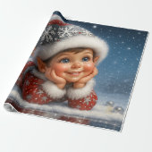 Kleiner Weihnachts-Elf im Glitzer-Schnee Geschenkpapier (Ungerollt)