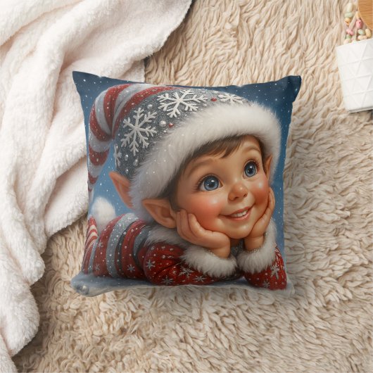 Kleiner Weihnachts-Elf im Glitzer-Schnee Kissen (Decke)