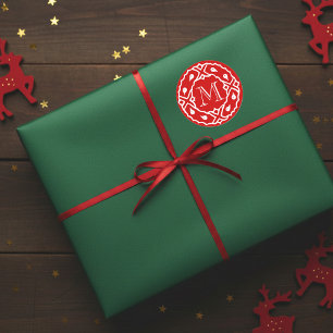 Kleiner Weihnachtsbaum mit Kranzmonographie Runder Aufkleber