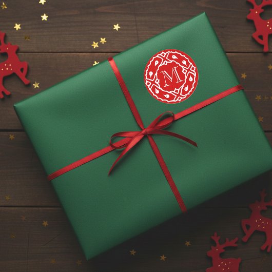 Kleiner Weihnachtsbaum mit Kranzmonographie Runder Aufkleber