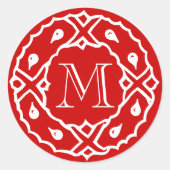 Kleiner Weihnachtsbaum mit Kranzmonographie Runder Aufkleber (Vorderseite)