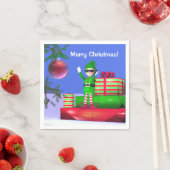 Kleiner Weihnachtself Stehend auf Geschenke Serviette (Beispiel)