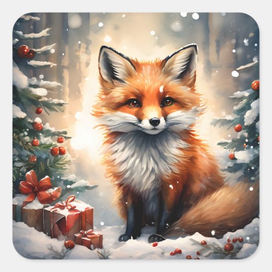 Kleiner Weihnachtsfox Quadratischer Aufkleber (Vorderseite)