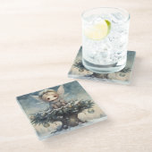 Kleiner Weihnachtsgel Glasuntersetzer (Schrägansicht)