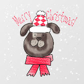 Kleiner Weihnachtshund mit Strickmütze und Schal Fensteraufkleber (Blatt)