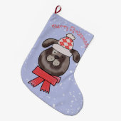 Kleiner Weihnachtshund mit Strickmütze und Schal Großer Weihnachtsstrumpf (Vorderansicht (hängend))