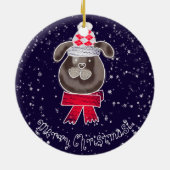 Kleiner Weihnachtshund mit Strickmütze und Schal Keramik Ornament (Hinten)