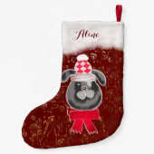 Kleiner Weihnachtshund mit Strickmütze und Schal Kleiner Weihnachtsstrumpf (Rückseite)