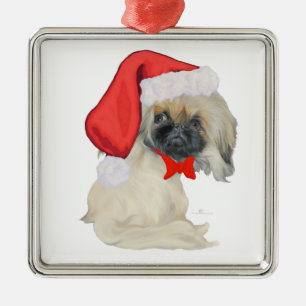 Kleiner Weihnachtsmann Pekingese Ornament Aus Metall