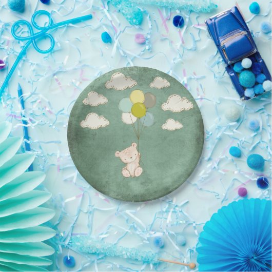 Kleiner weißer Bär mit Balloons und Wolken Pappteller (Party)