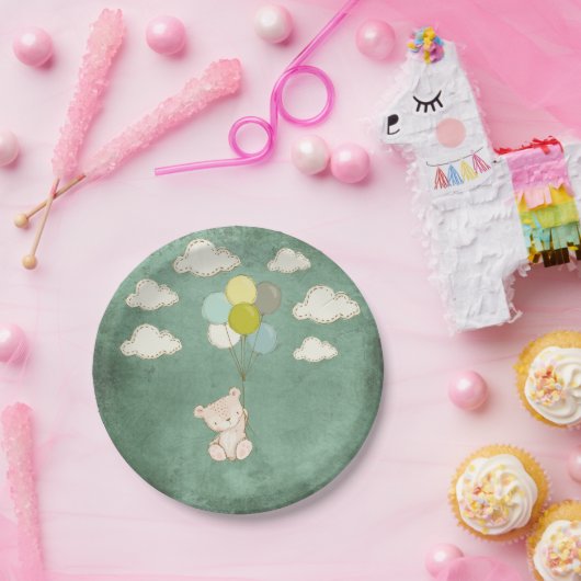 Kleiner weißer Bär mit Balloons und Wolken Pappteller (Party)