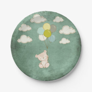 Kleiner weißer Bär mit Balloons und Wolken Pappteller