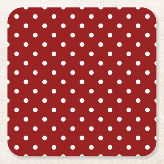 Kleiner weißer Polka mit rotem Hintergrund Rechteckiger Pappuntersetzer (Vorderseite)