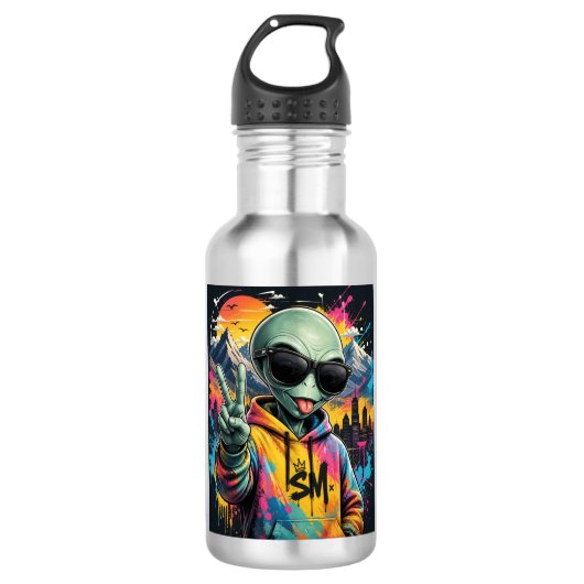 Kleiner Weltraum-Alien-Freund Edelstahlflasche (Vorderseite)