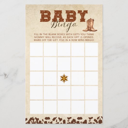 Kleiner Western Cowboy Baby Shower Bingo Game (Vorderseite)