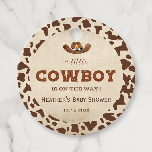 Kleiner Western Cowboy Babydusche Geschenkanhänger (Vorderseite)