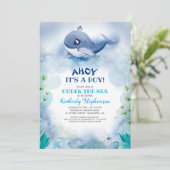 Kleiner Whale Nautical unter der Sea Baby Dusche Einladung (Stehend Vorderseite)