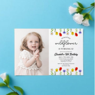 Kleiner Wildblumen-Kinder-Geburtstag für Mädchen Einladung