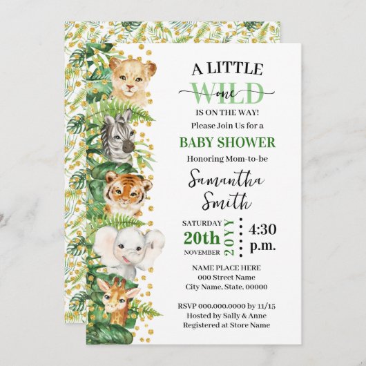 Kleiner Wilder auf dem Weg Safari Tierdusche Einladung (Vorne/Hinten)