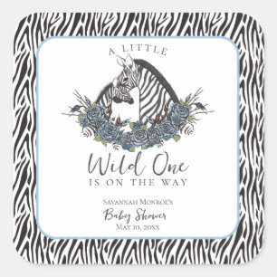 Kleiner Wilder Einer Zebra-Safari-Baby-Party Danke Quadratischer Aufkleber