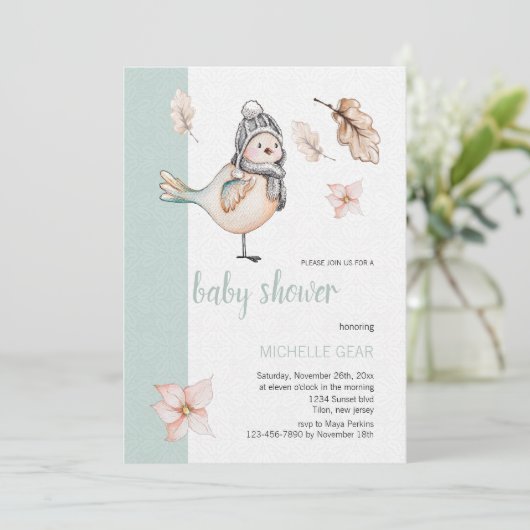 Kleiner Winter-Sparrow mit Pom-Hut Einladung (Stehend Vorderseite)