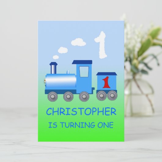 Kleiner Zug Party Einladung 1. Geburtstag (Stehend Vorderseite)