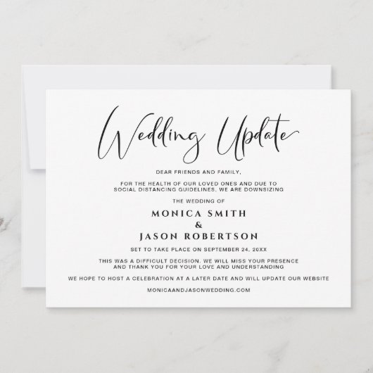 Kleinere Änderung der Pläne für Hochzeitaktualisie Ankündigung (Vorderseite)