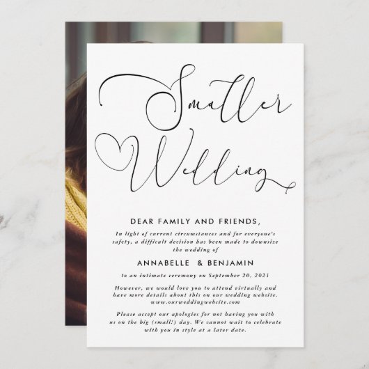 Kleinere Hochzeit | Wir verkleinern die Ankündigun Einladung (Vorne/Hinten)