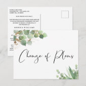 Kleinere Hochzeitänderung Eukalyptus-Pläne Ankündigungspostkarte (Vorne/Hinten)