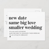 Kleinere Hochzeiten - gleiche Liebe - Downsizing Ankündigungspostkarte (Vorne/Hinten)