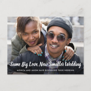 Kleinere Hochzeitsfeier Planänderung Foto Ankündigungspostkarte