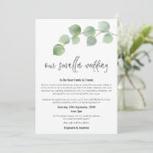 Kleinere Hochzeitssenkung Moderne Schrift Eukalypt Ankündigung (Stehend Vorderseite)