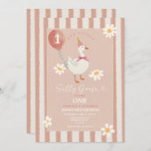 Kleines Albernes Gänsedaisy Girl 1. Geburtstag Einladung (Vorne/Hinten)