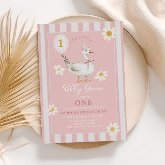 Kleines Albernes Gänsedaisy Girl 1. Geburtstag Einladung