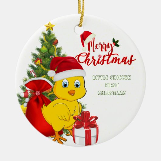 Kleines Baby Chicken Weihnachten Keramik Ornament (Vorne)