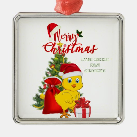 Kleines Baby Chicken Weihnachten Ornament Aus Metall (Vorne)