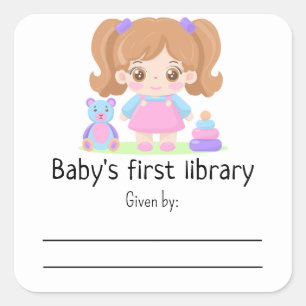 Kleines Baby - Erste Bücherei des Babys Quadratischer Aufkleber