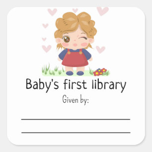 Kleines Baby - Erste Bücherei des Babys Quadratischer Aufkleber