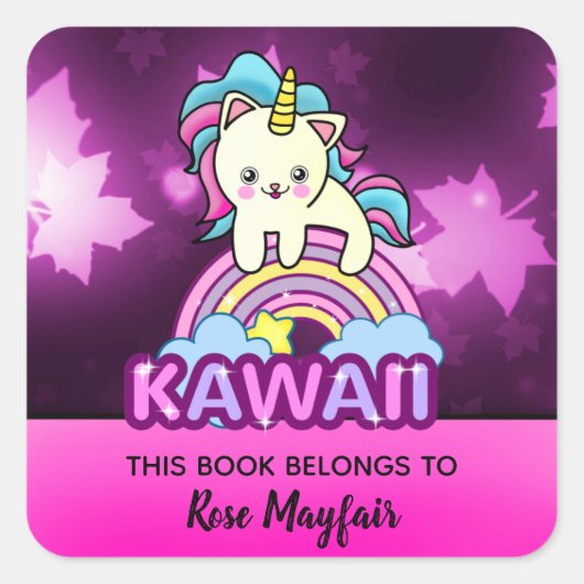 Kleines Baby Kitty Unicorn mit Twinkle Herbst Quadratischer Aufkleber (Vorderseite)