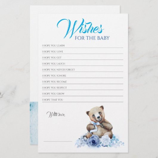 Kleines Bear Blue Floral Baby Shower Game (Vorne/Hinten)