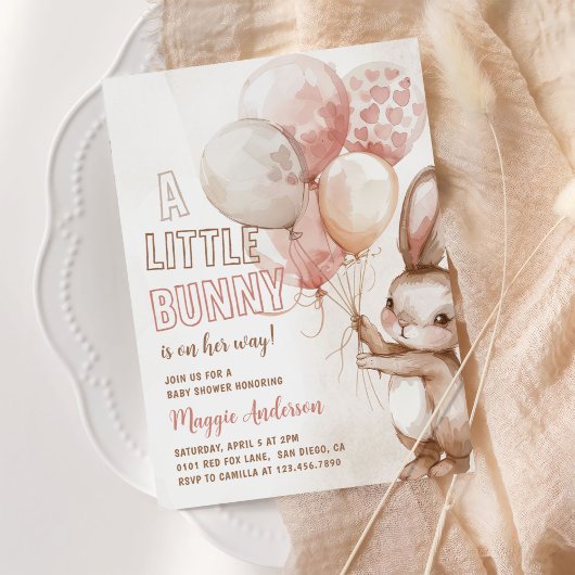 Kleines bisschen Bunny Balloon Baby Girl Dusche Einladung